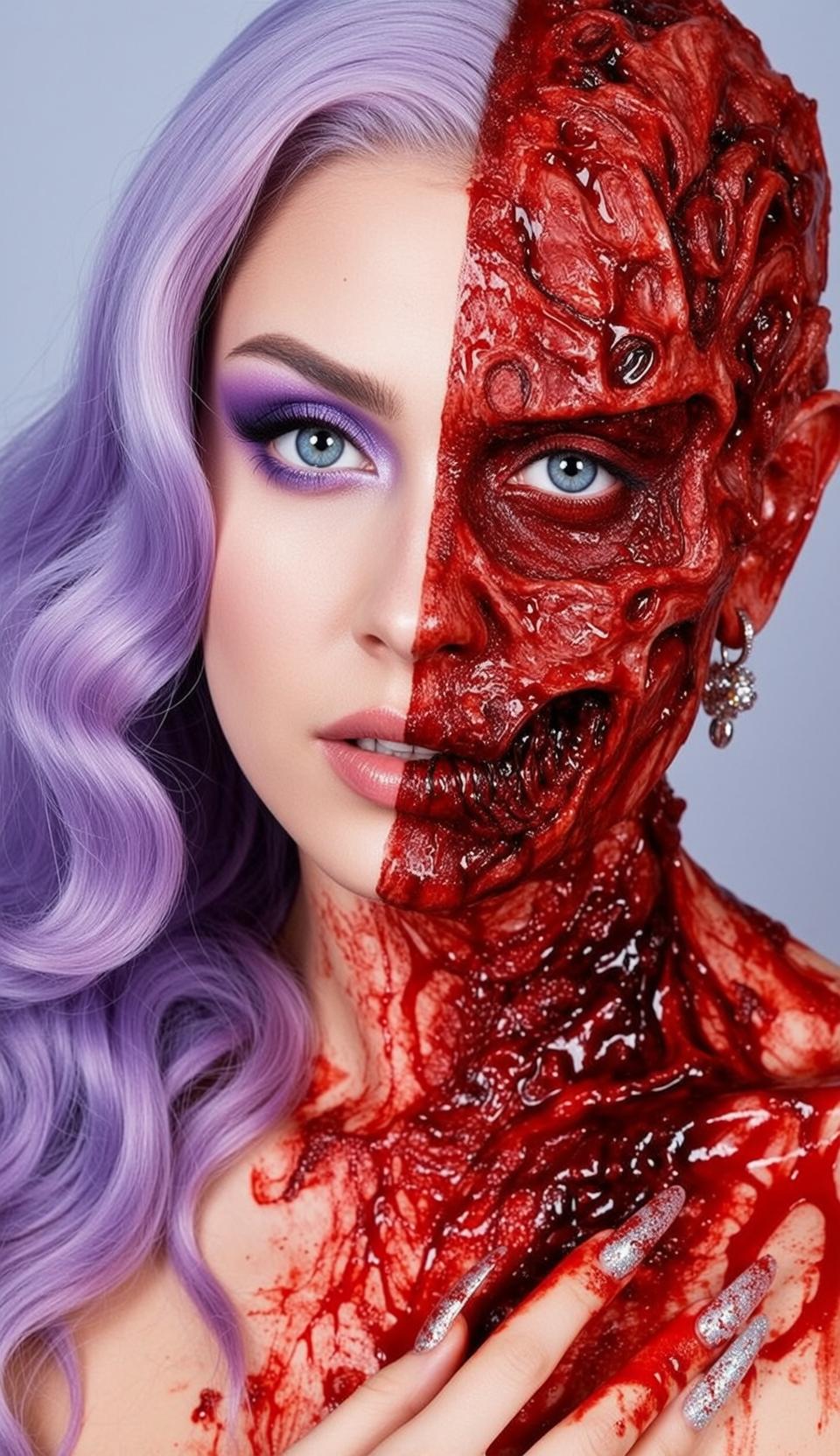 Halloween Makeup Half Their Body Transformed Gore reference photo