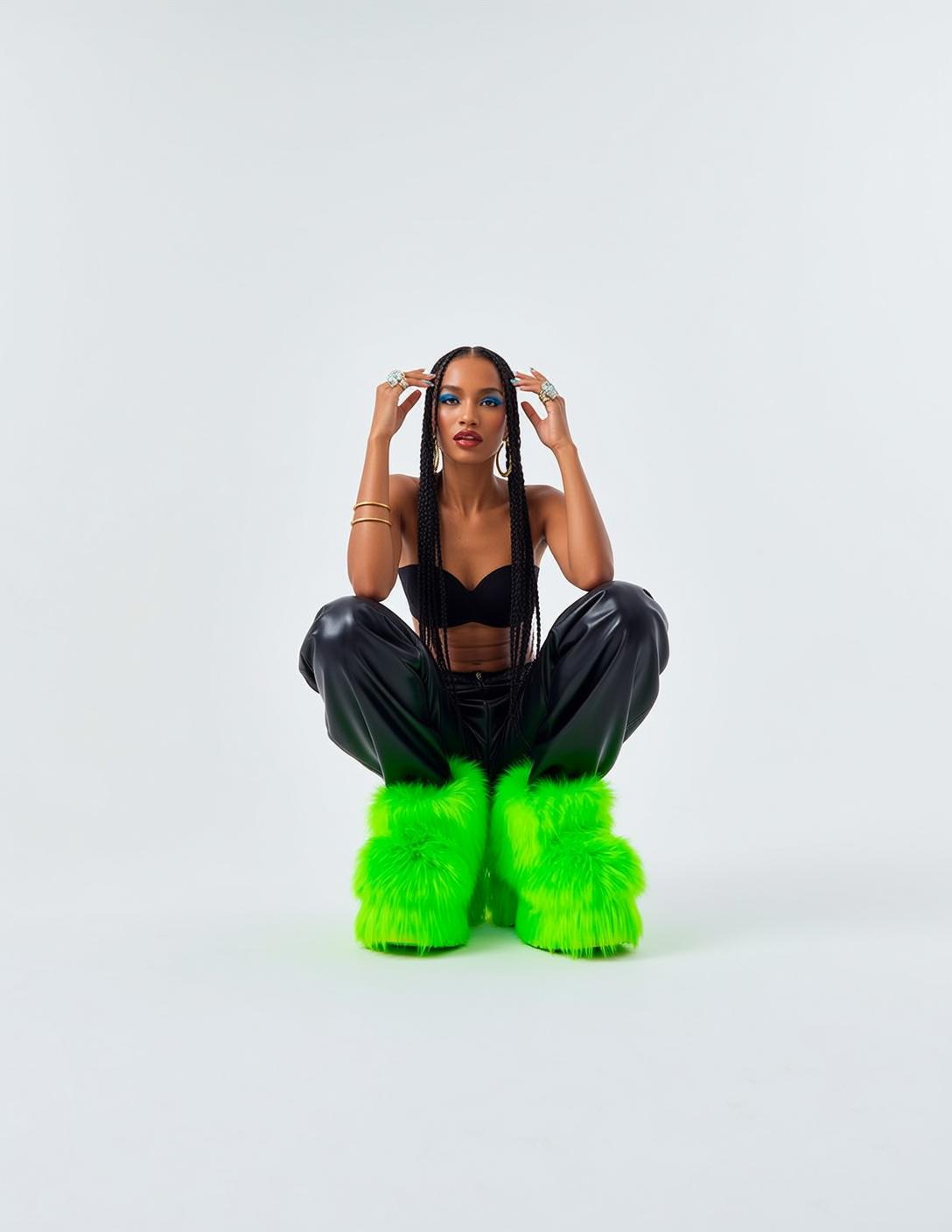 Neon Platform Crouch Portrait reference photo