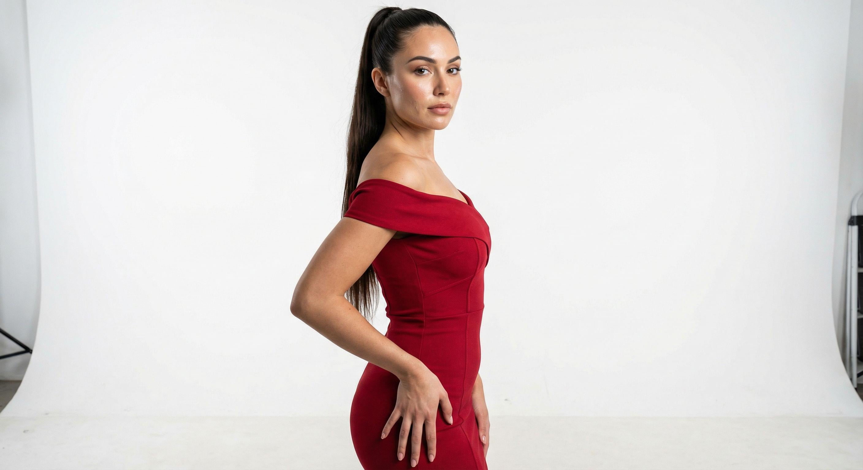 High Fashion Studio Portrait Bright White Seamless Background