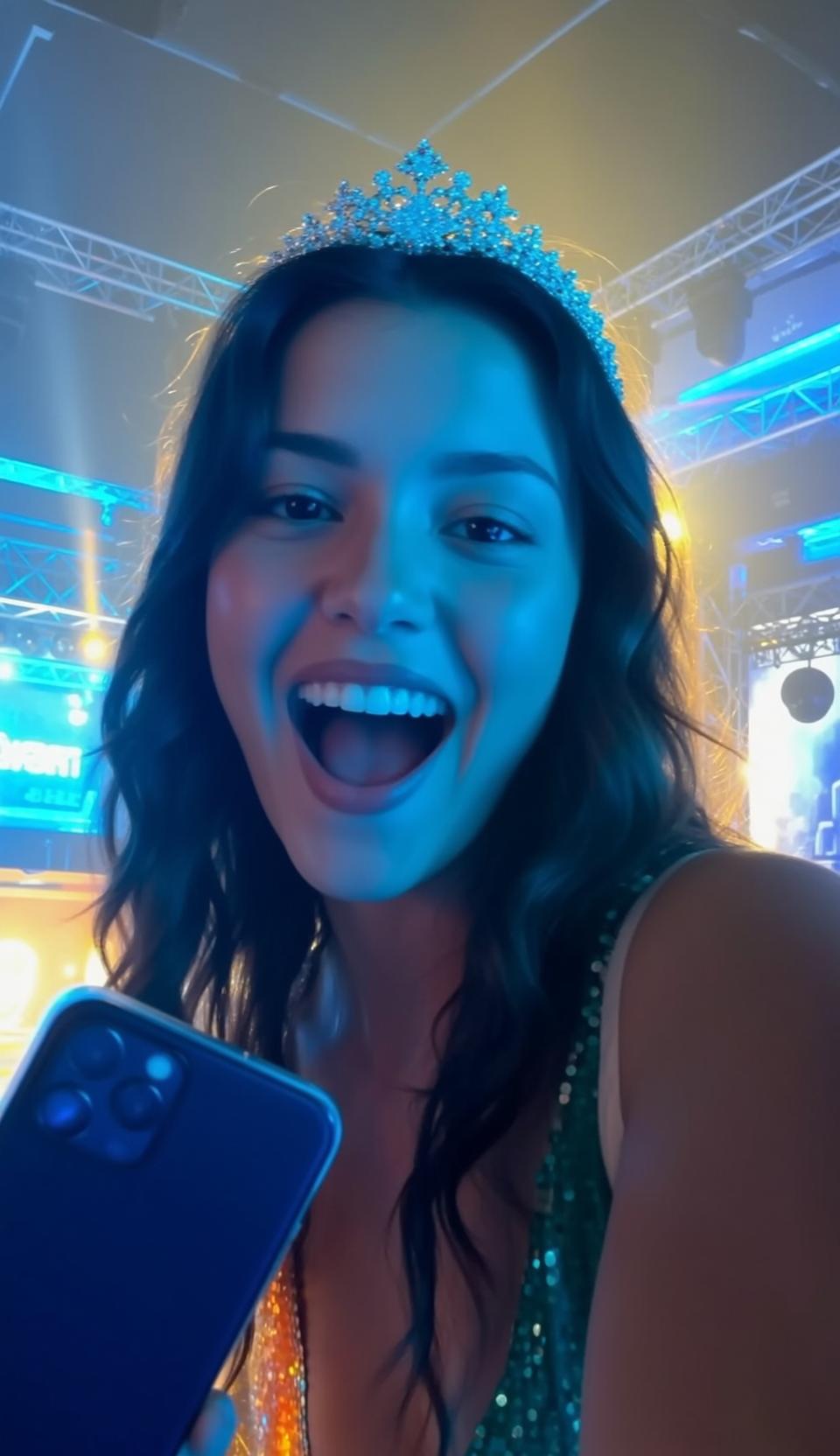 Explore Holding Dark Blue Smartphone Her Left reference photo
