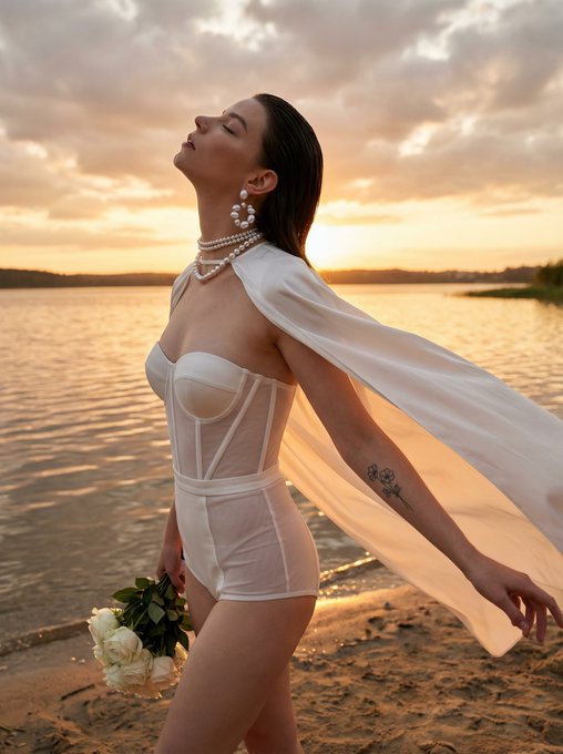 Sunset Shore White Cape Pearl Bouquet Medium Shot