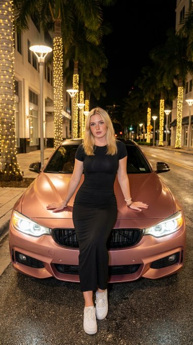 Night City Street Rose Gold Bmw Palm Trees