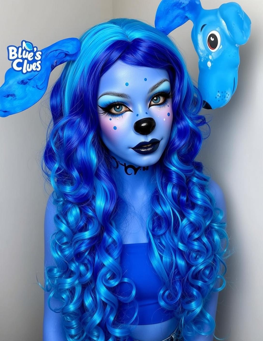 Halloween Makeup Young Blue Skin Dog-like Long reference photo