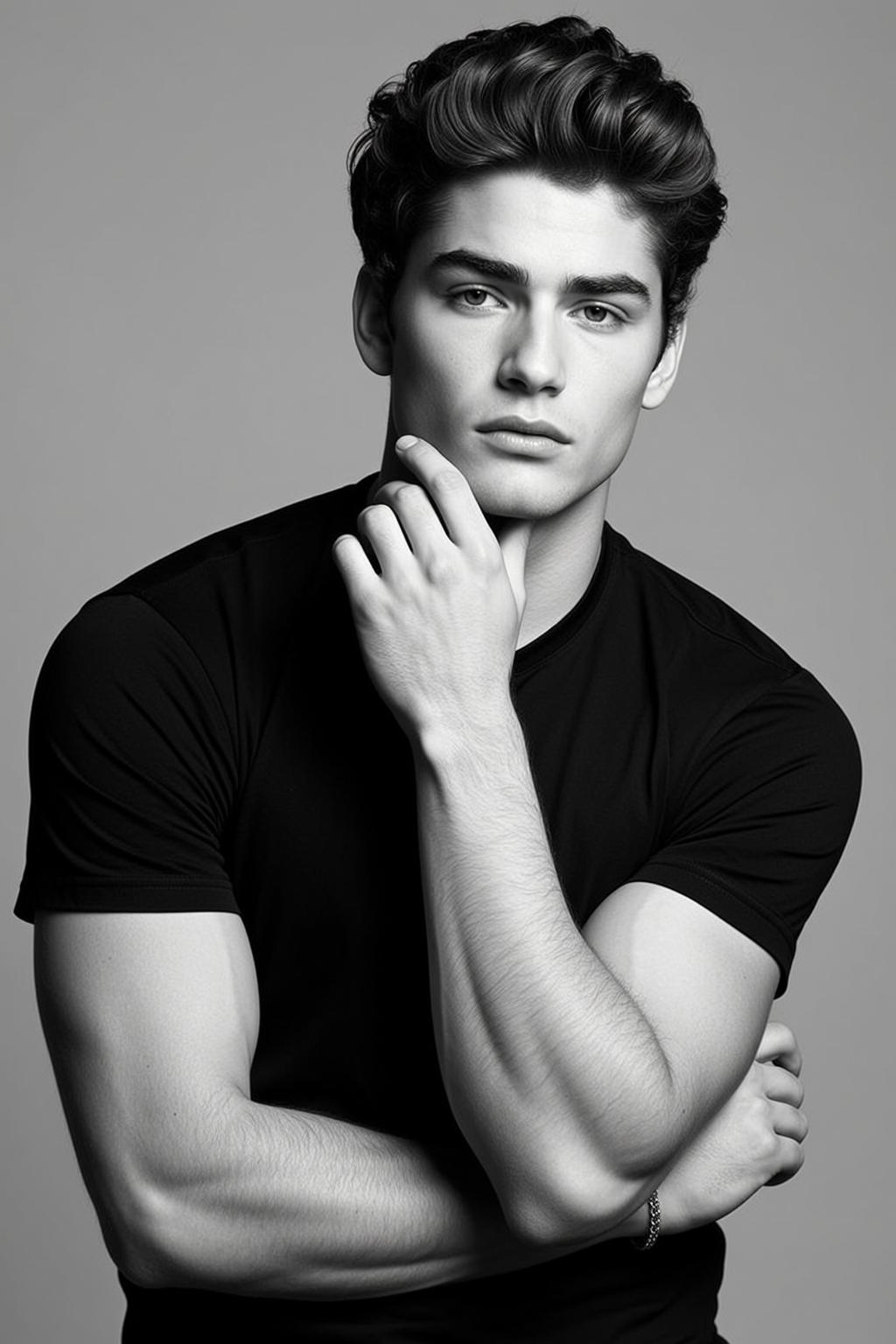 Medium Shot Portrait Young Man With Dark Voluminous Styled Hair reference photo