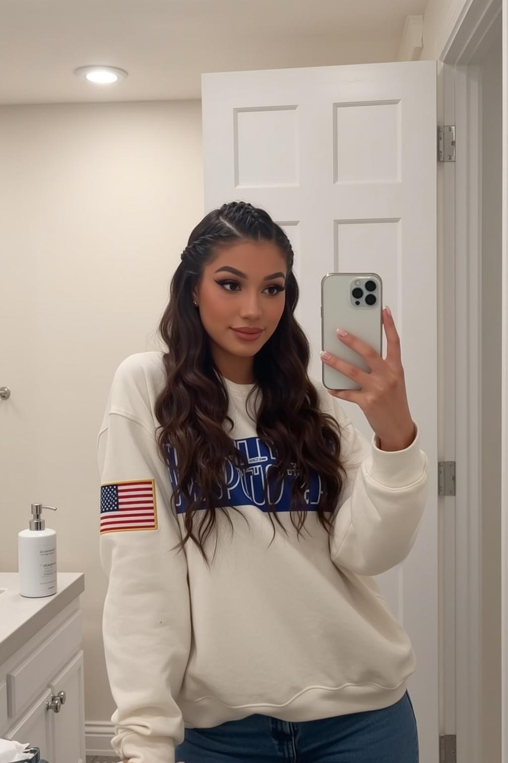 Explore Standing Taking Mirror Selfie Holding Smartphone reference photo