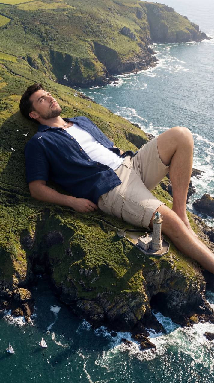 Giant On Coastal Cliff With Lighthouse