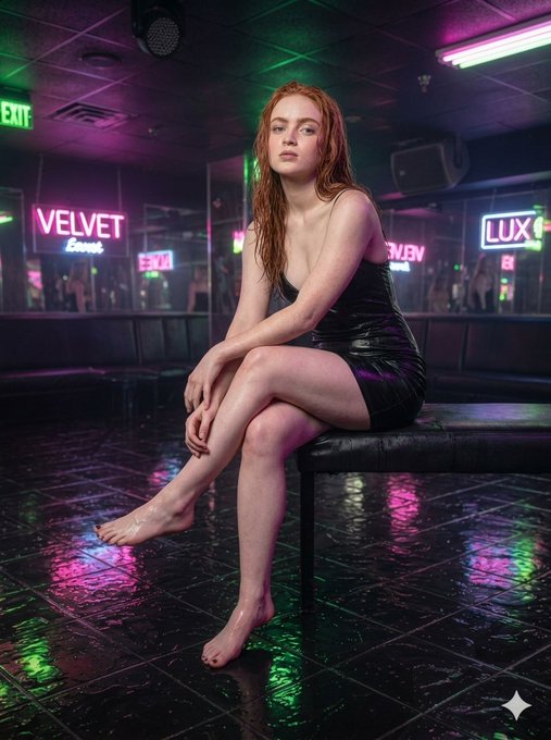Wet Red Hair Nightclub Slip Dress Neon Lights