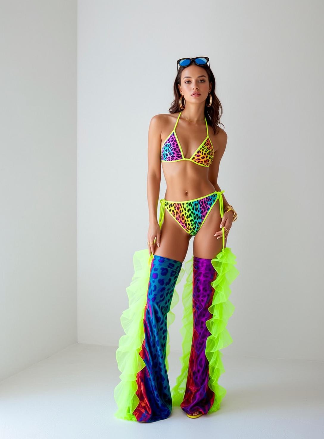 Neon Bikini Studio Portrait Tan Skin reference photo