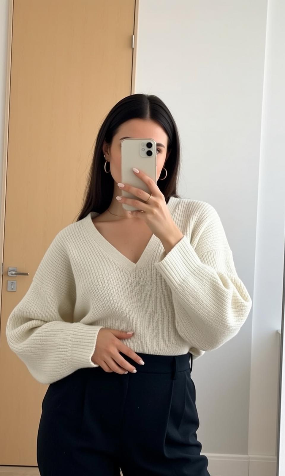 Chunky Knit Sweater Mirror Selfie reference photo