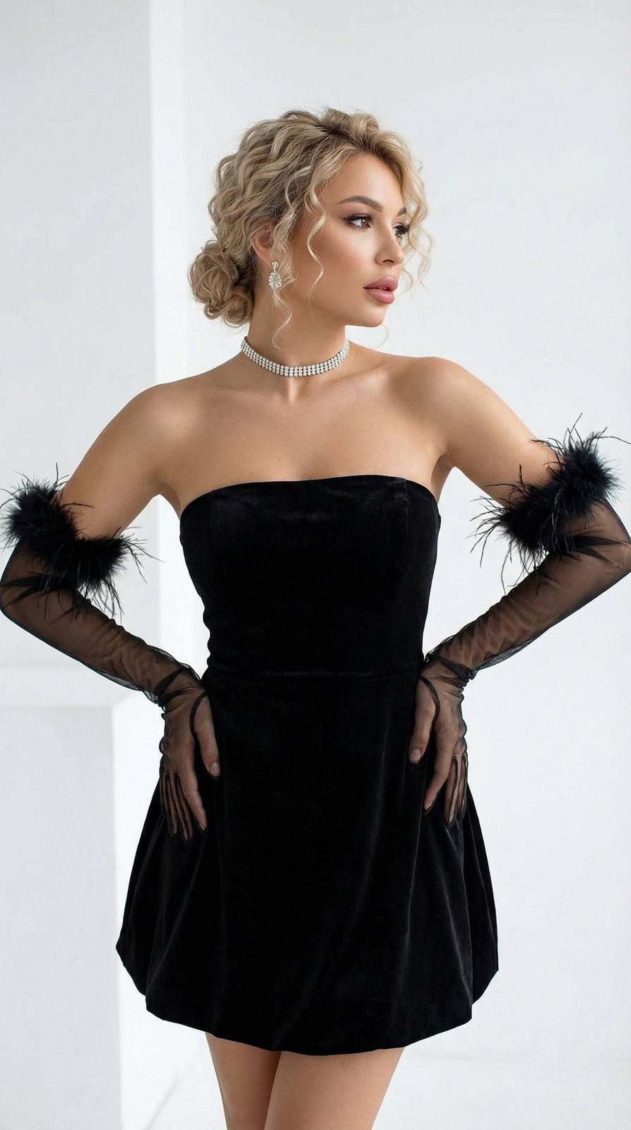 Realistic Studio Portrait Black Velvet Dress