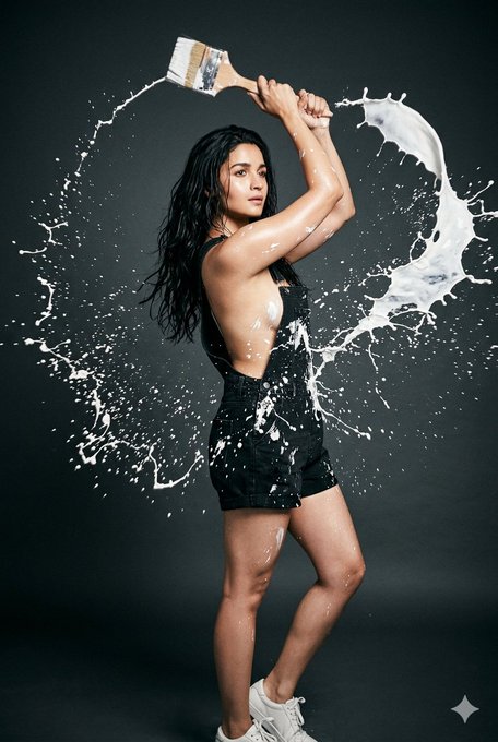 Painting the town white. One massive splash at a time.  Gemini Nano Banana Pro  Prompt:  (Name) with long wavy black...