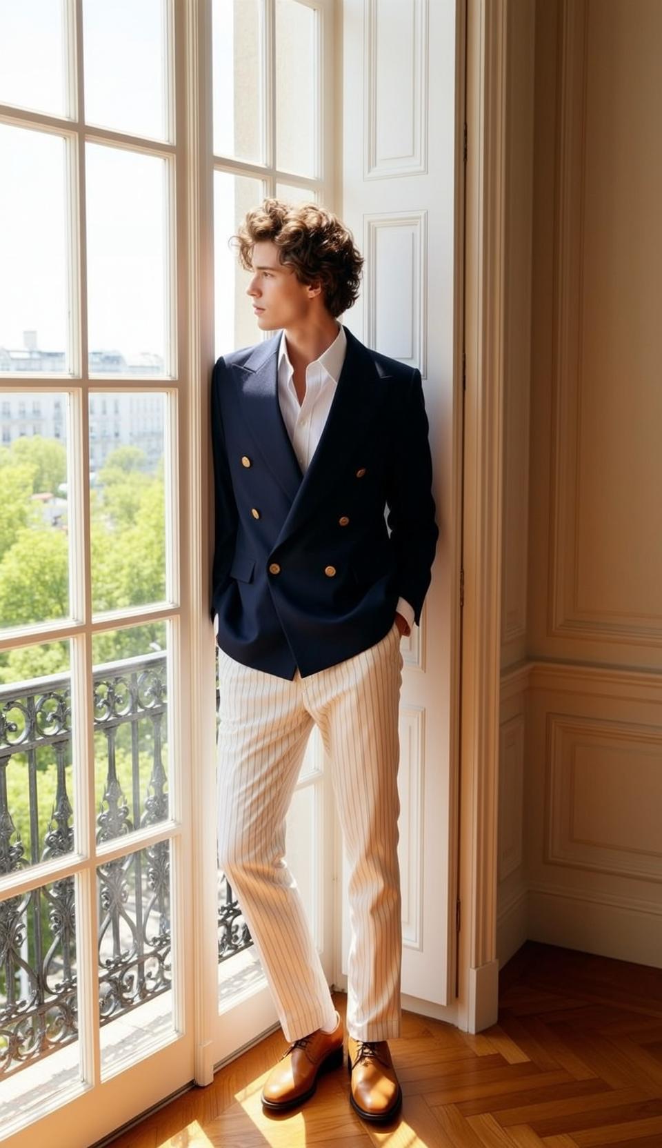 Young Curly Brown Fair White Unbuttoned Dress reference photo