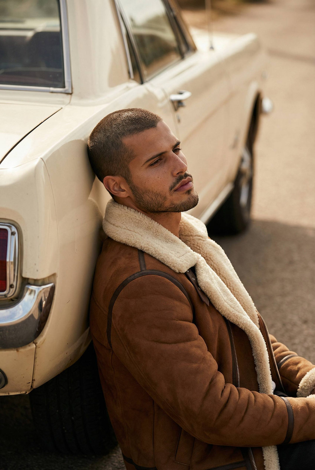 Young Man Vintage Car Realistic Portrait