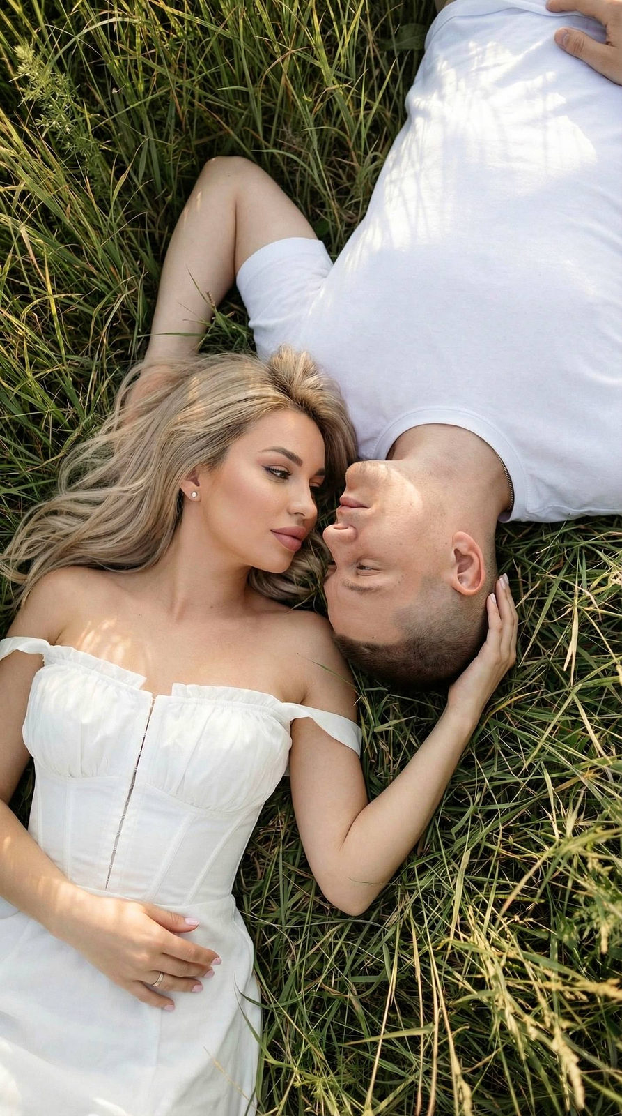 Woman Man Grass Love High Angle