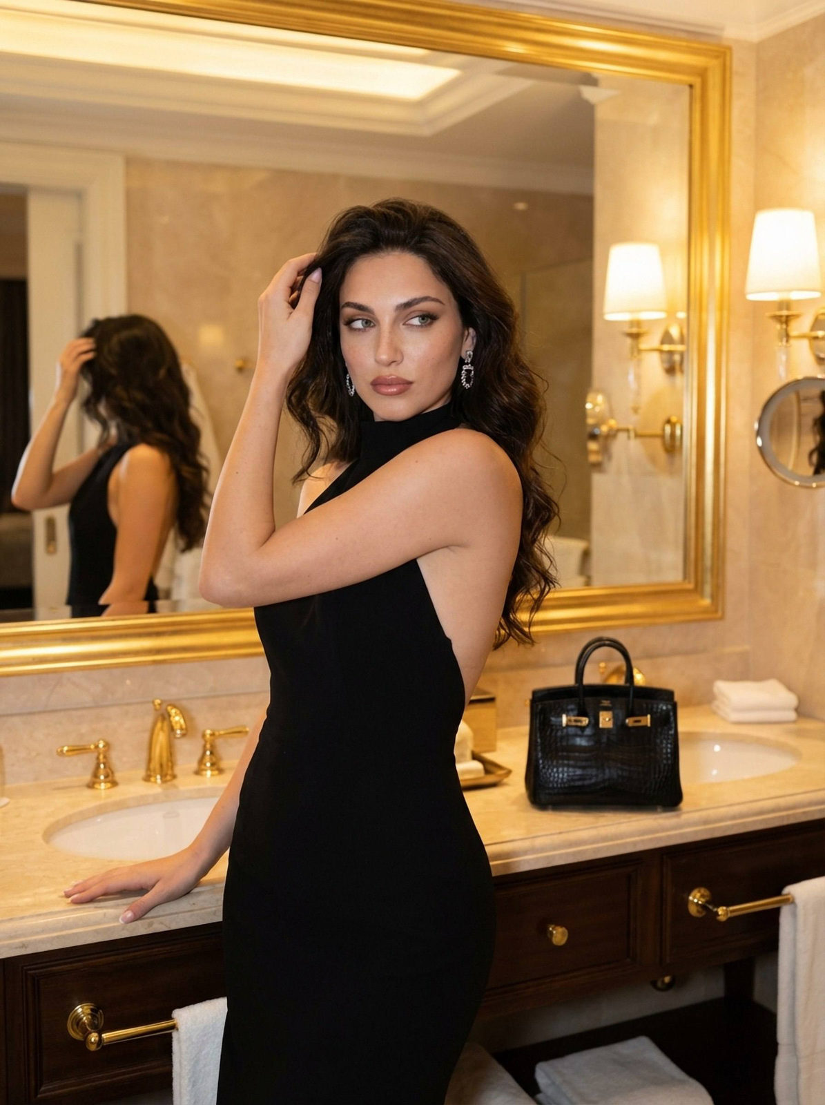 Realistic Woman Luxurious Bathroom Interior Portrait