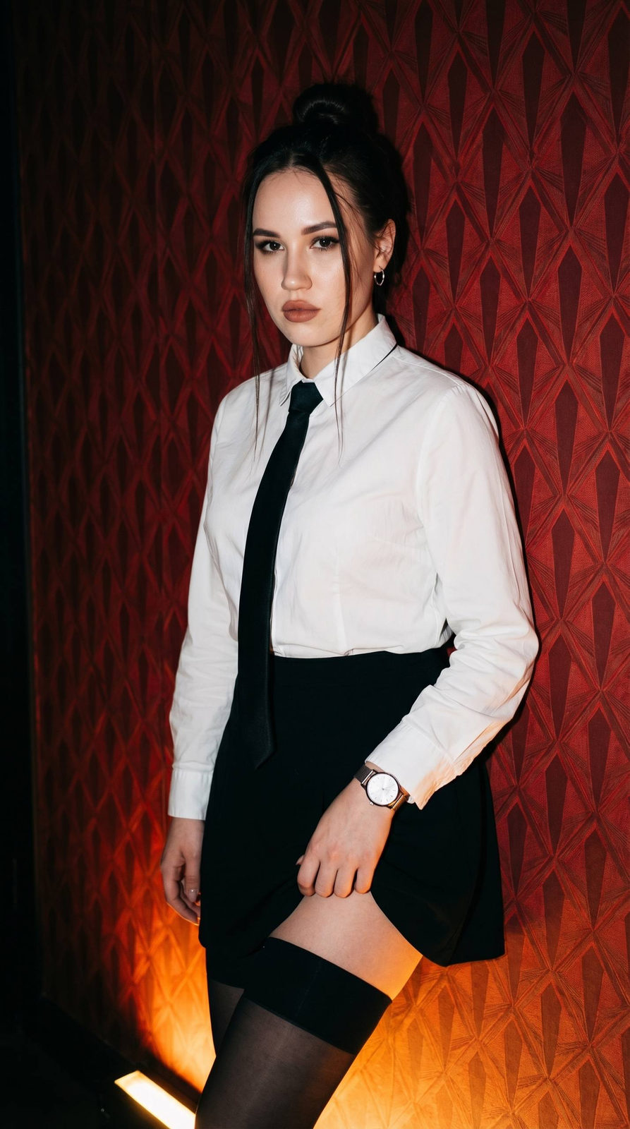 Girl Edgy Nightlife Fashion Red Wall Flash