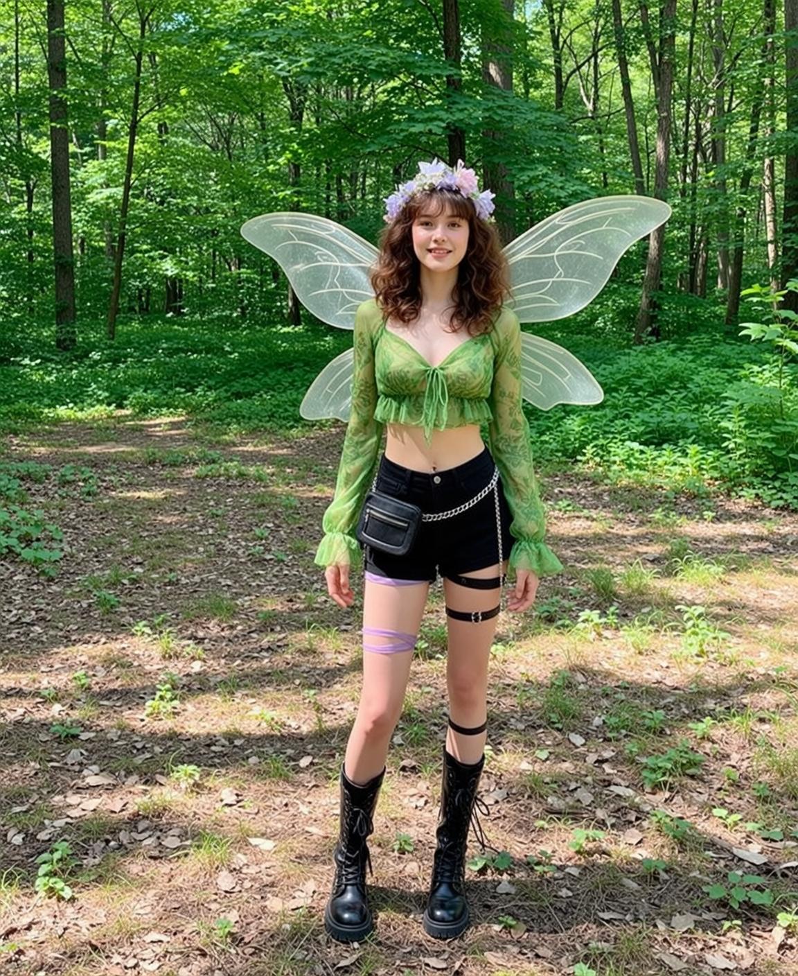 Fairy Wings Forest Green Crop Top Denim Shorts reference photo