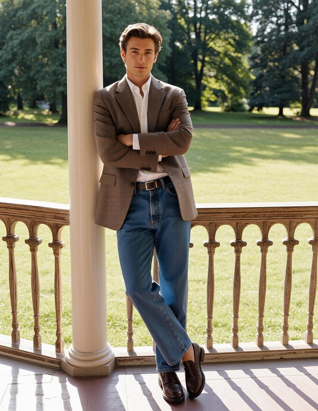 Young Brown Styled Fair White Button-up Shirt reference photo