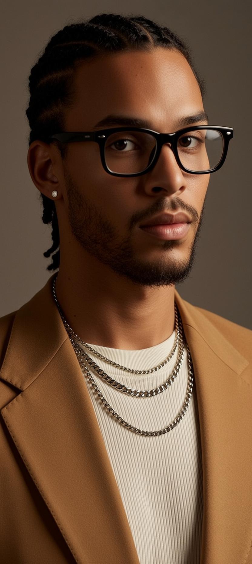 Ribbed Tee Tan Blazer Portrait reference photo