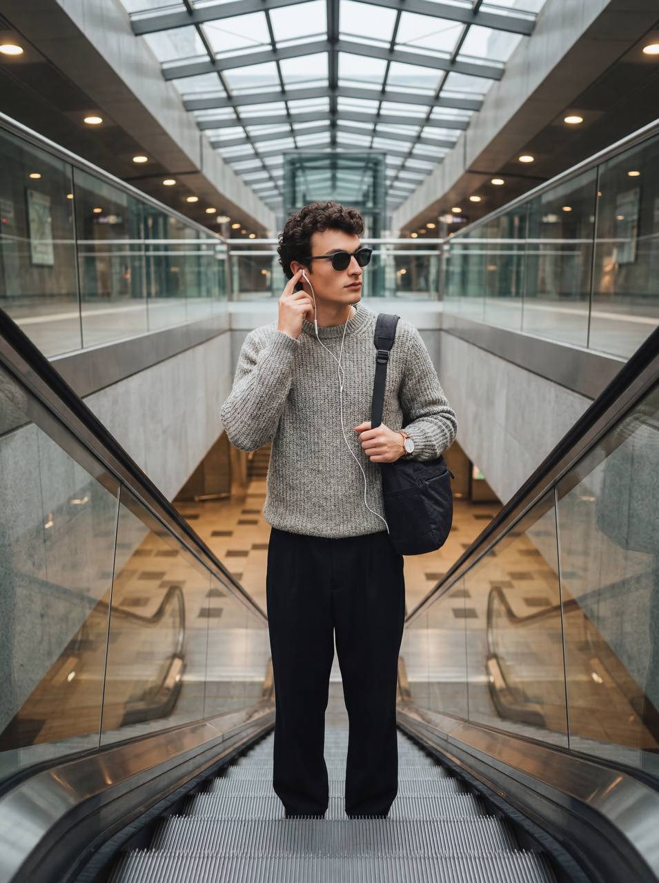 Man Subway Escalator Realistic Studio Photo