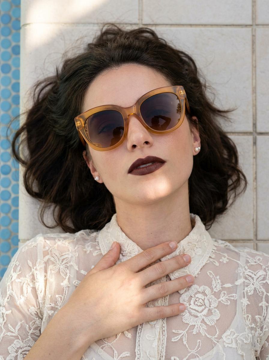 Lying On Poolside Tiles Amber Sunglasses reference photo