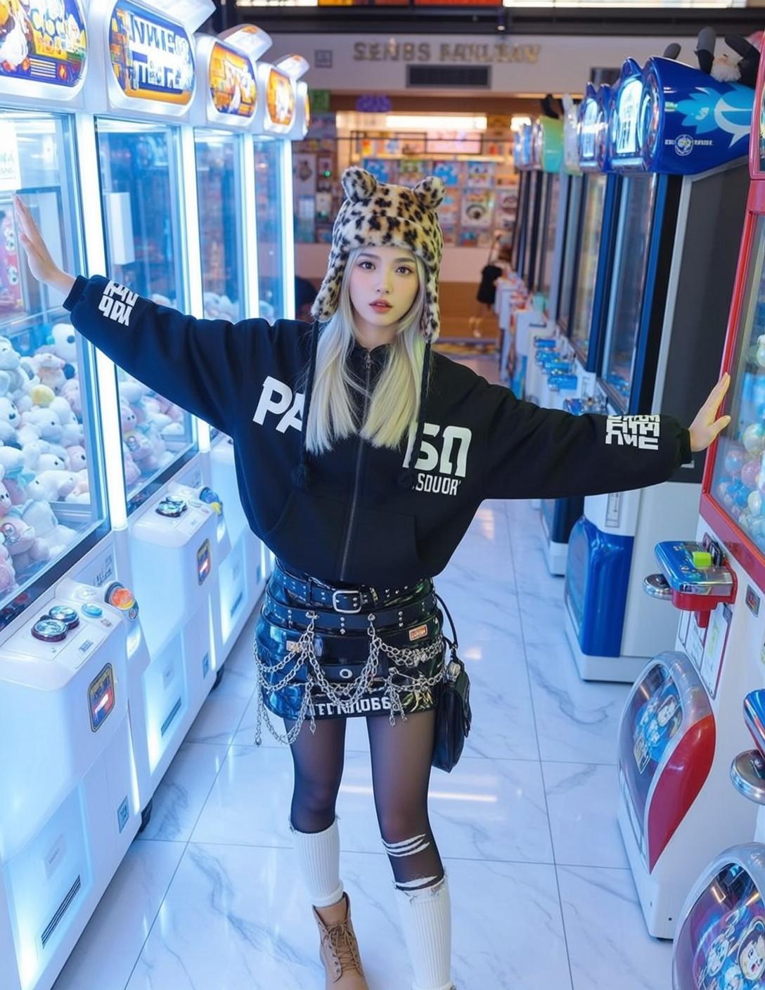 Y2k Young Long Blonde Fair Black Zip-up reference photo