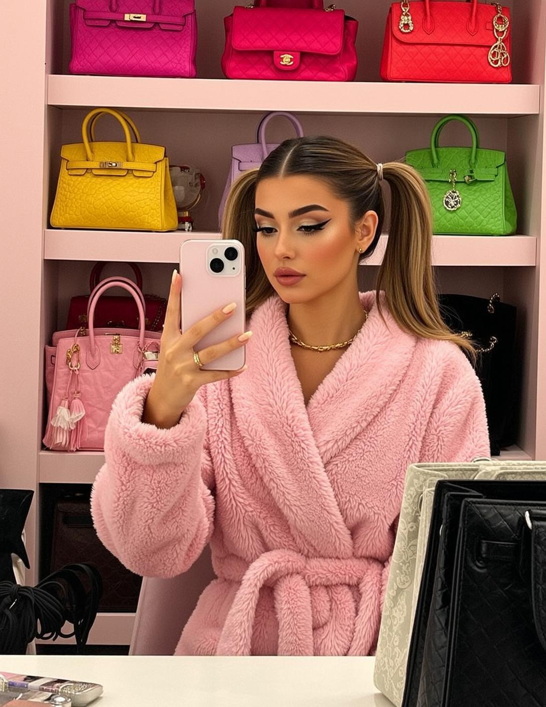 Explore Holding Pink Smartphone Her Right Hand reference photo