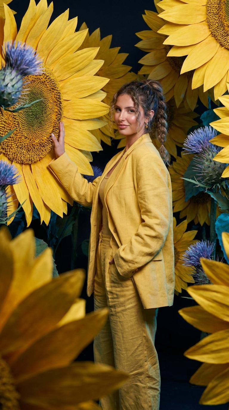 Fashion Portrait Art Installation Sunflowers Thistles reference photo