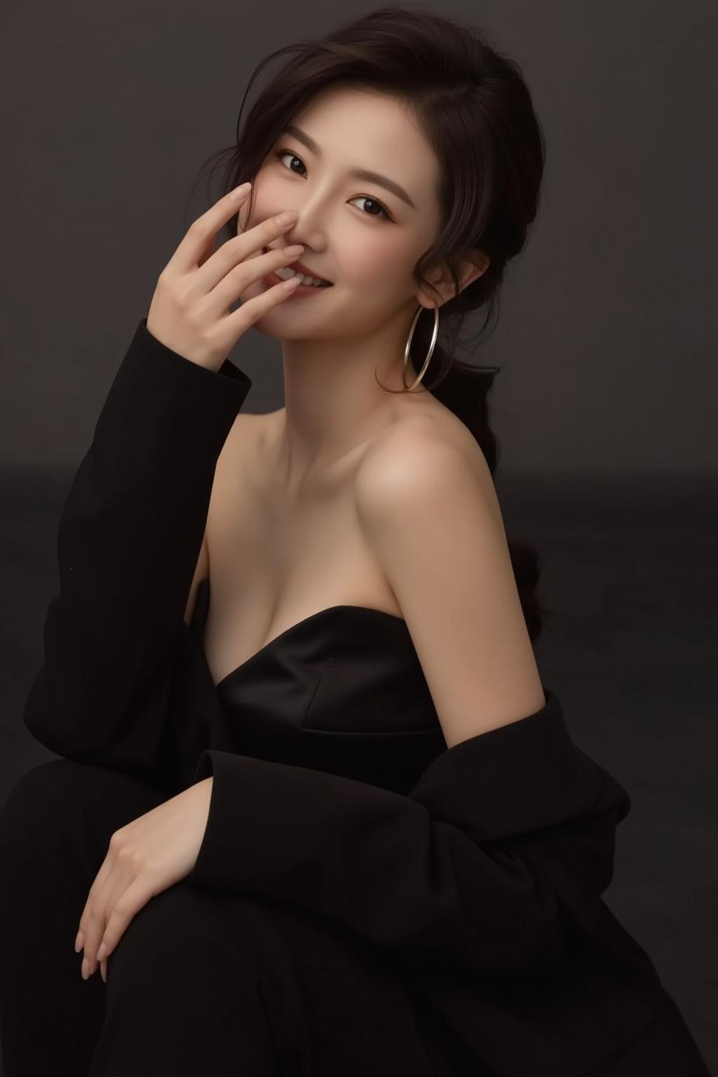 Black Blazer Coy Studio Pose reference photo