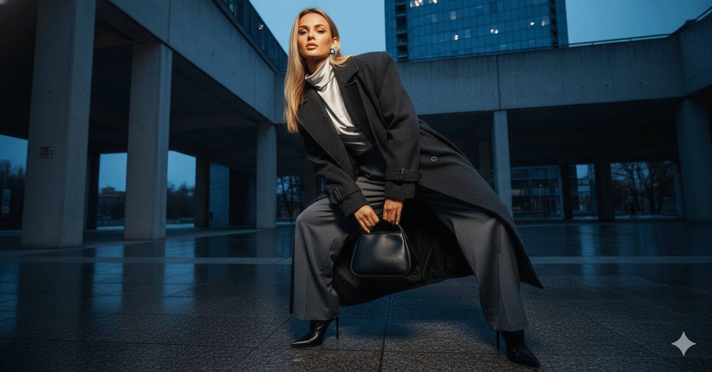 Low Stance Wet Plaza Grey Wool Coat Handbag