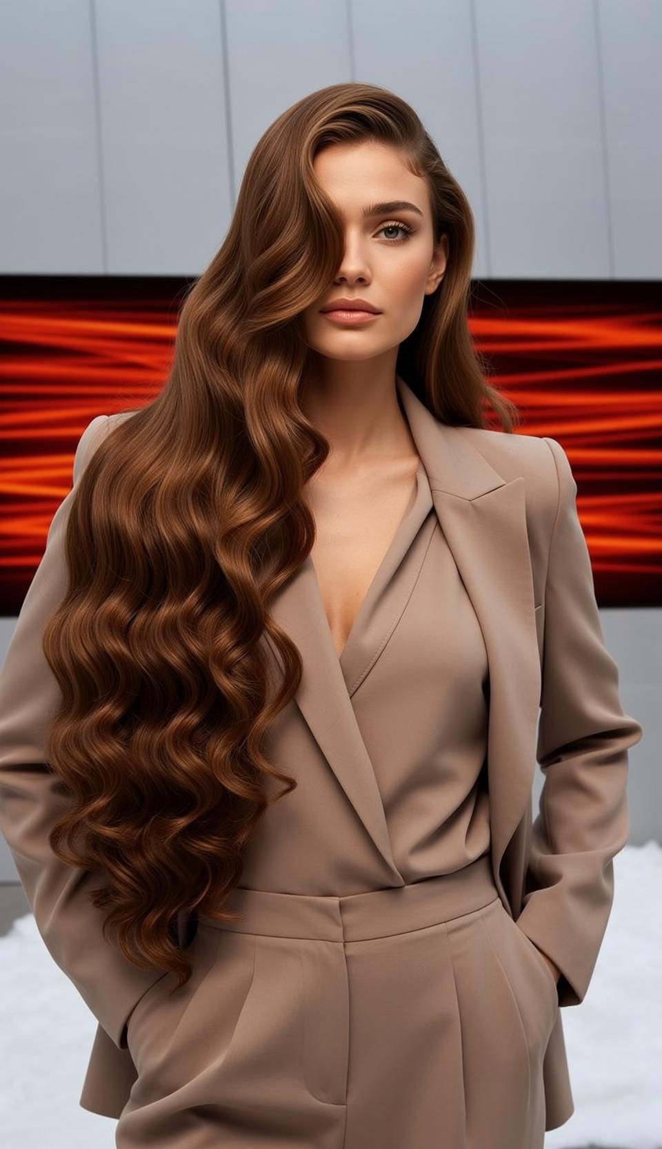 Luxury Young Long Wavy Auburn Fair Beige reference photo