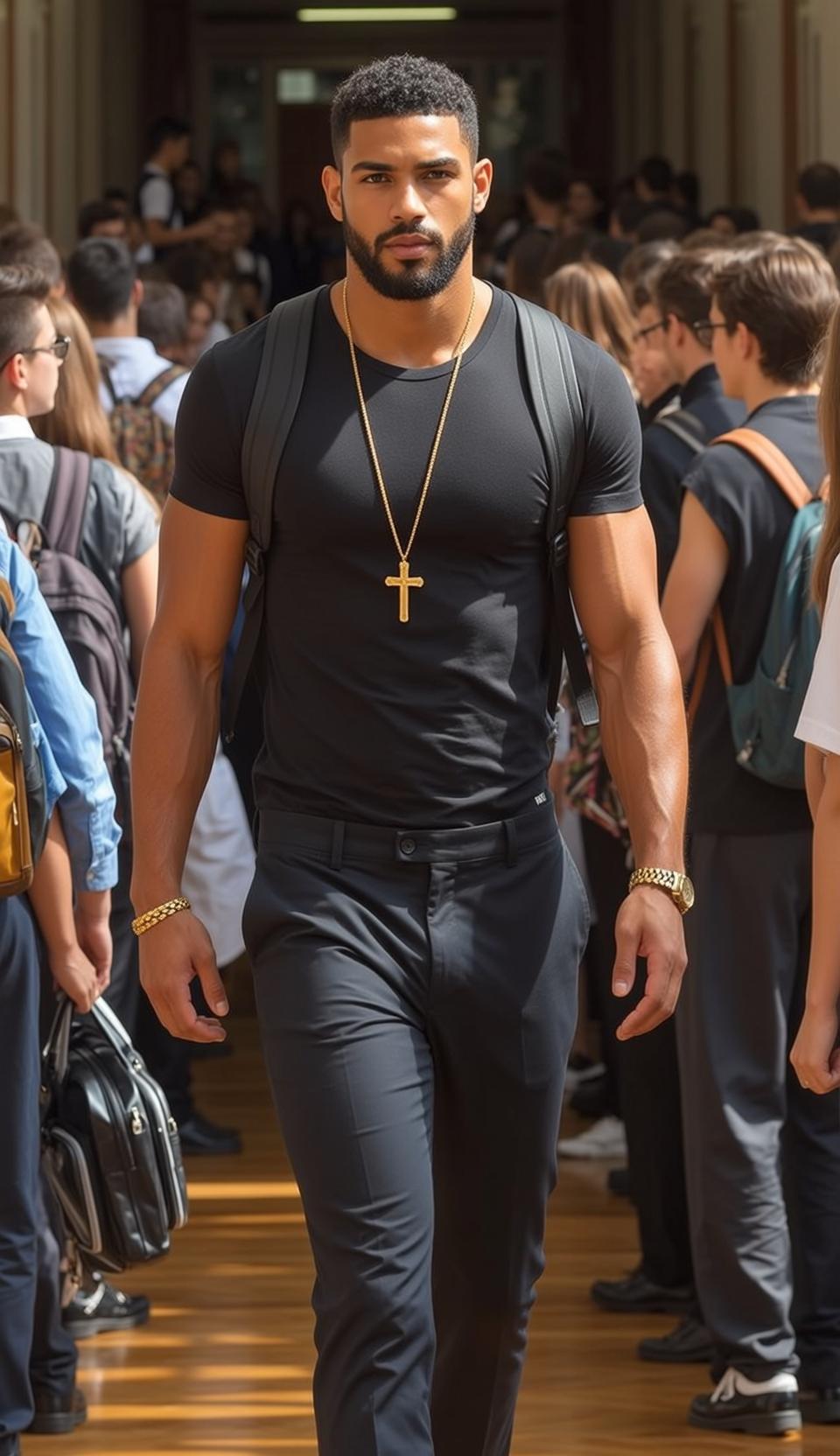 Black T Shirt Gold Chain Portrait reference photo