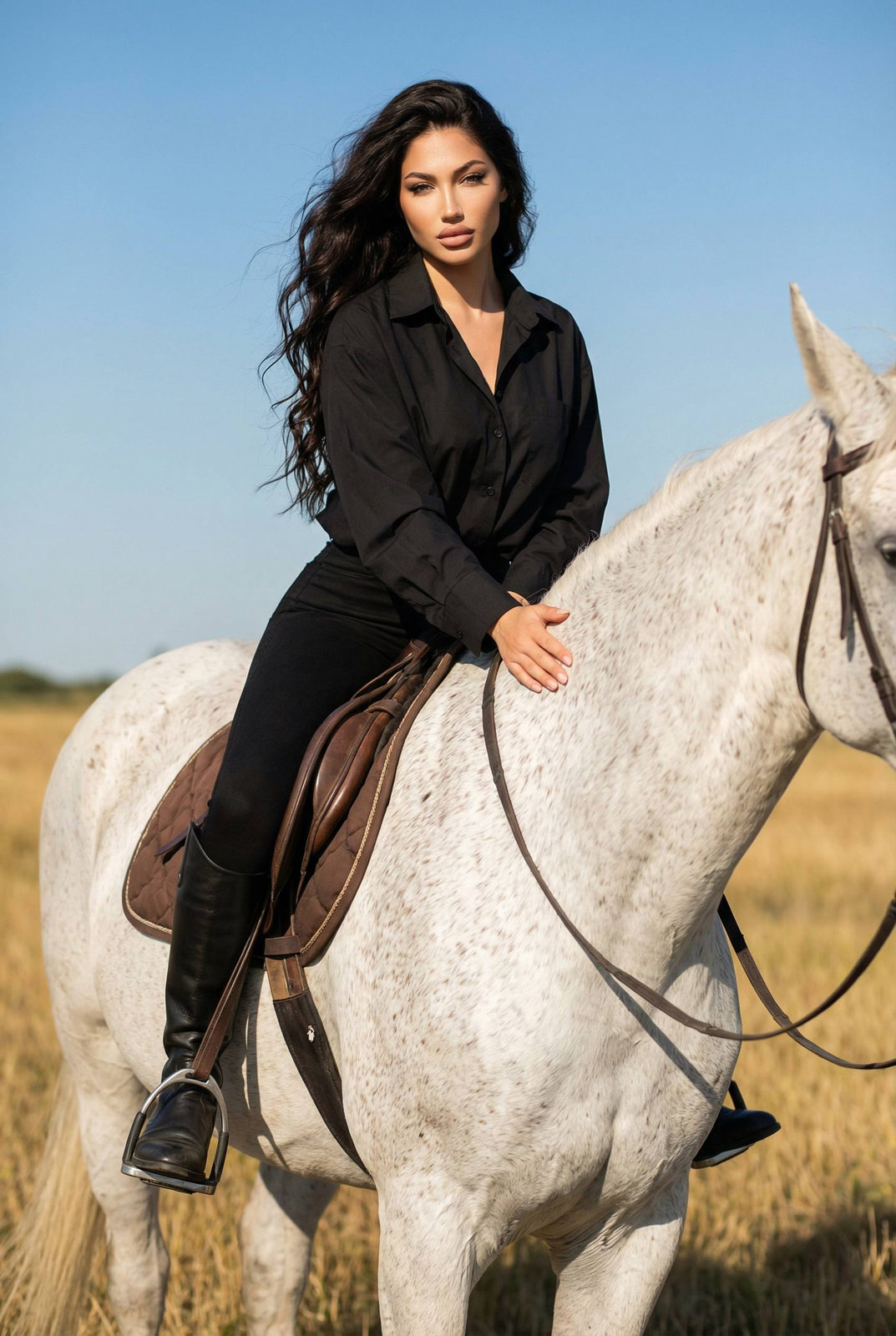 Riding White Horse Golden Field Cinematic Fashion
