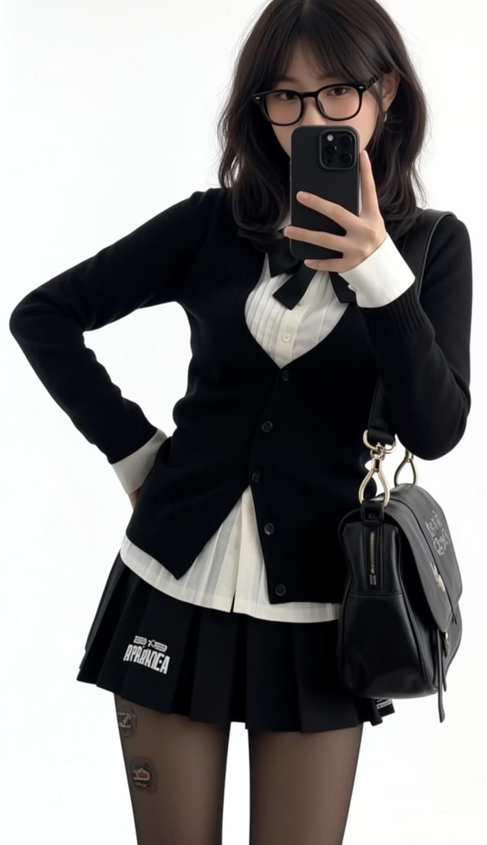 Black Bow Cardigan School Look reference photo