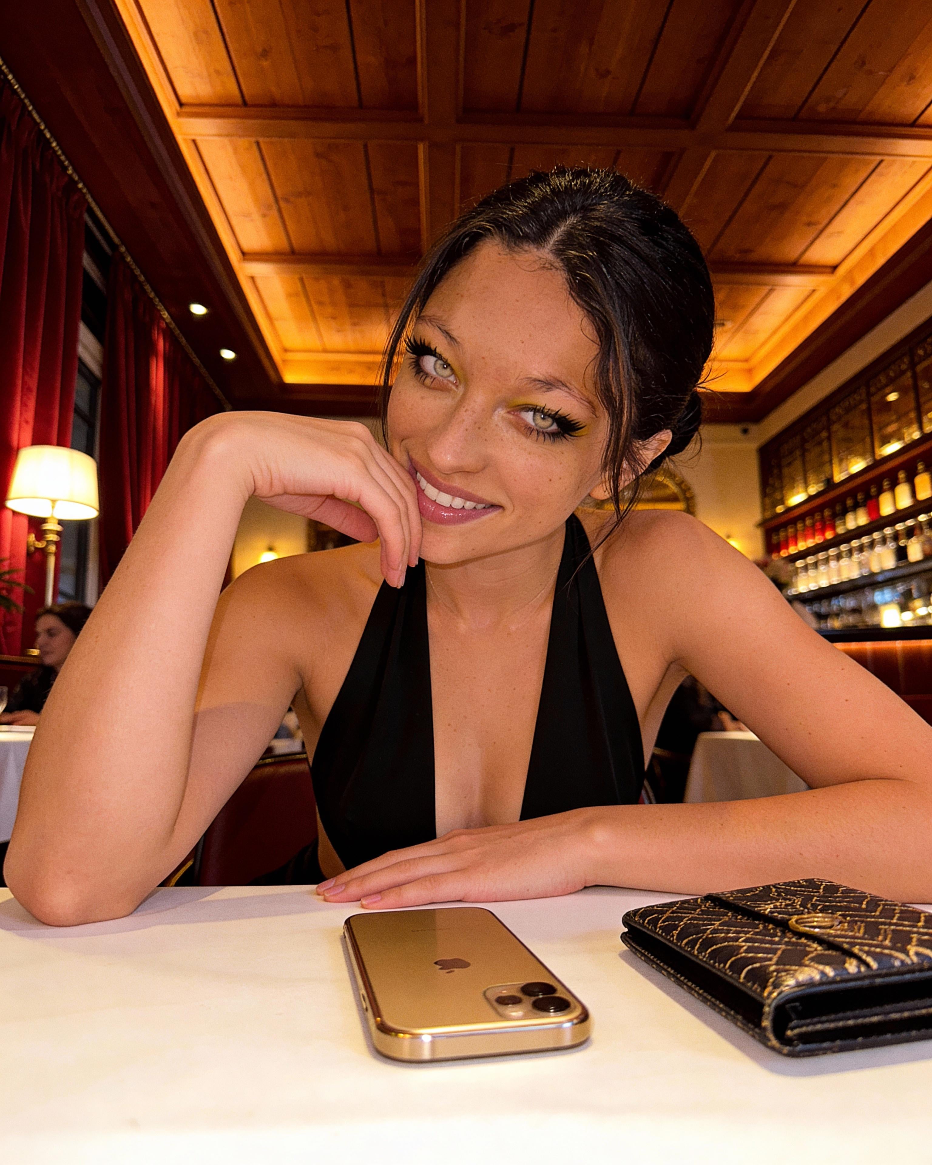 Seated At Table Black Halter Top Restaurant reference photo