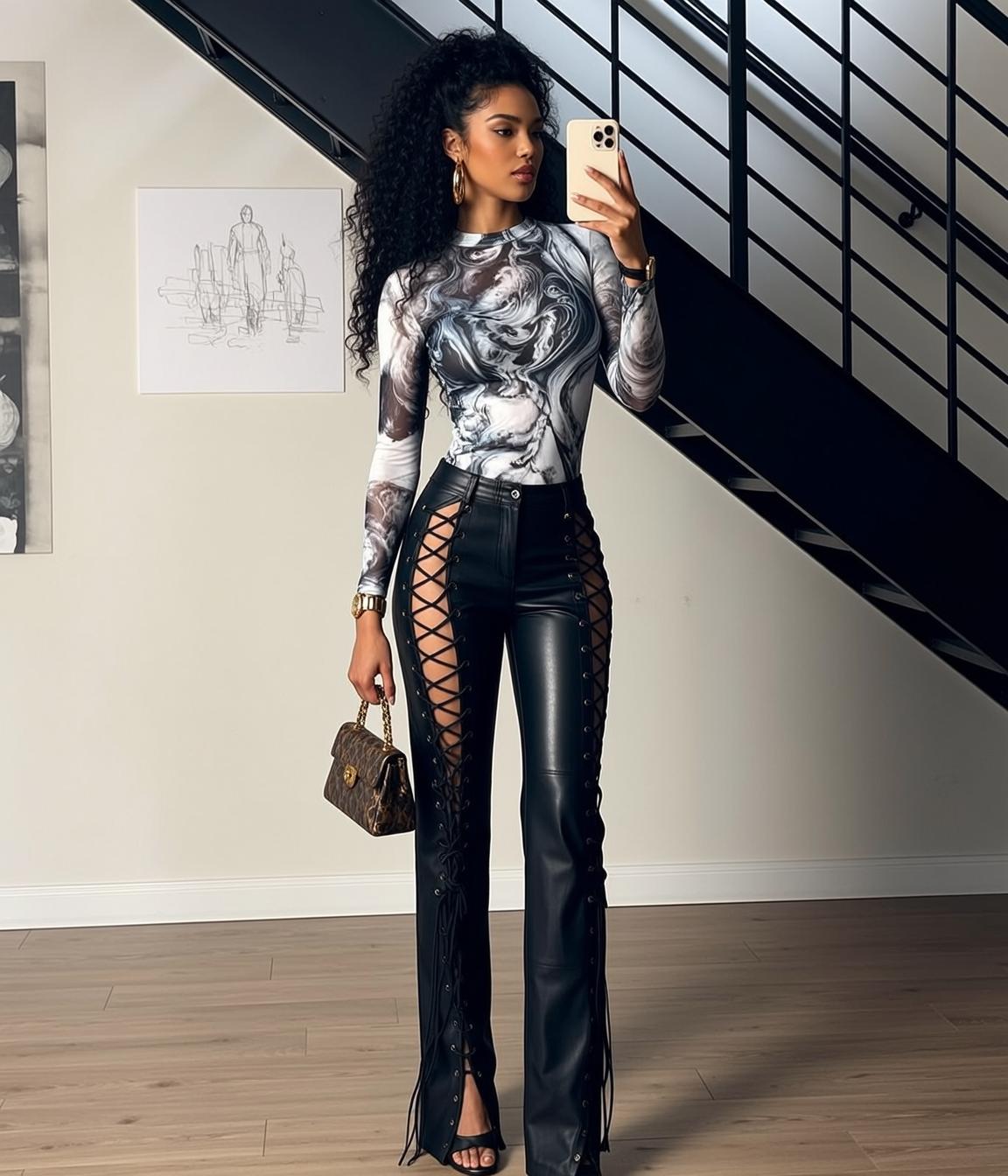 Y2k Long Curly Dark Light Brown Long-sleeved reference photo