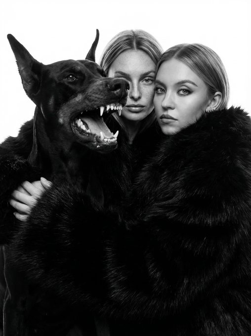 Doberman Snarl Woman Embrace Black White High Contrast