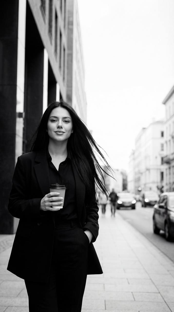 Girl Walking City Street Low Angle Coffee Cup
