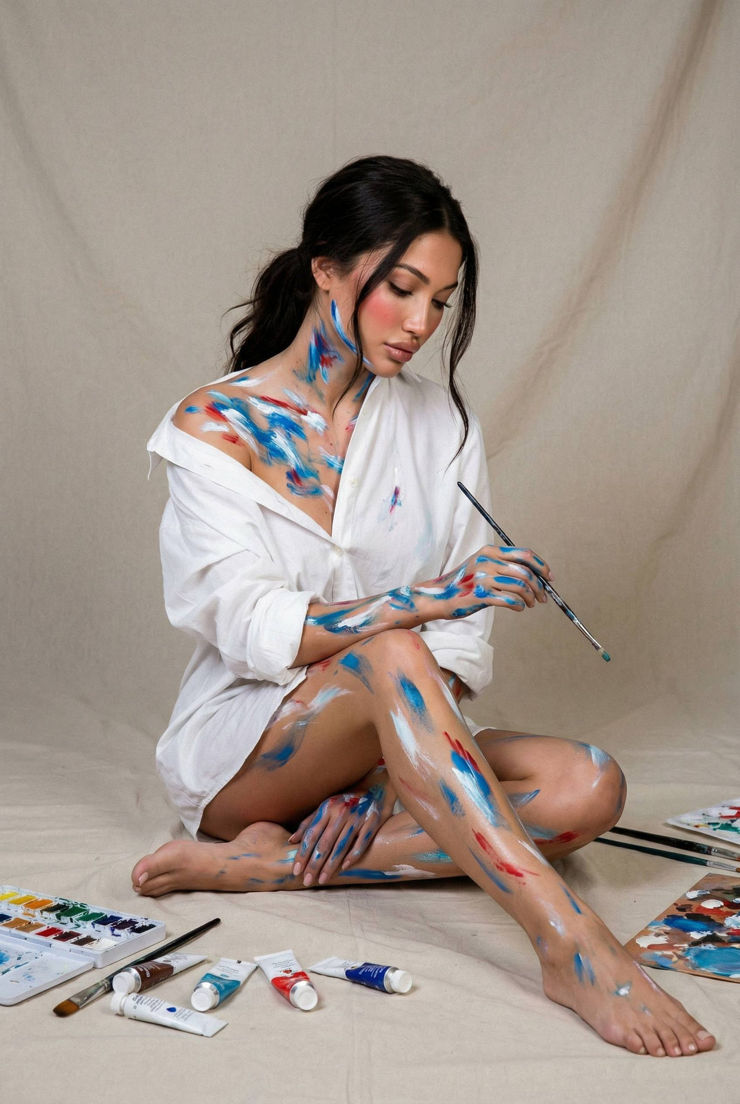 Realistic Studio Paint Portrait Woman Seated