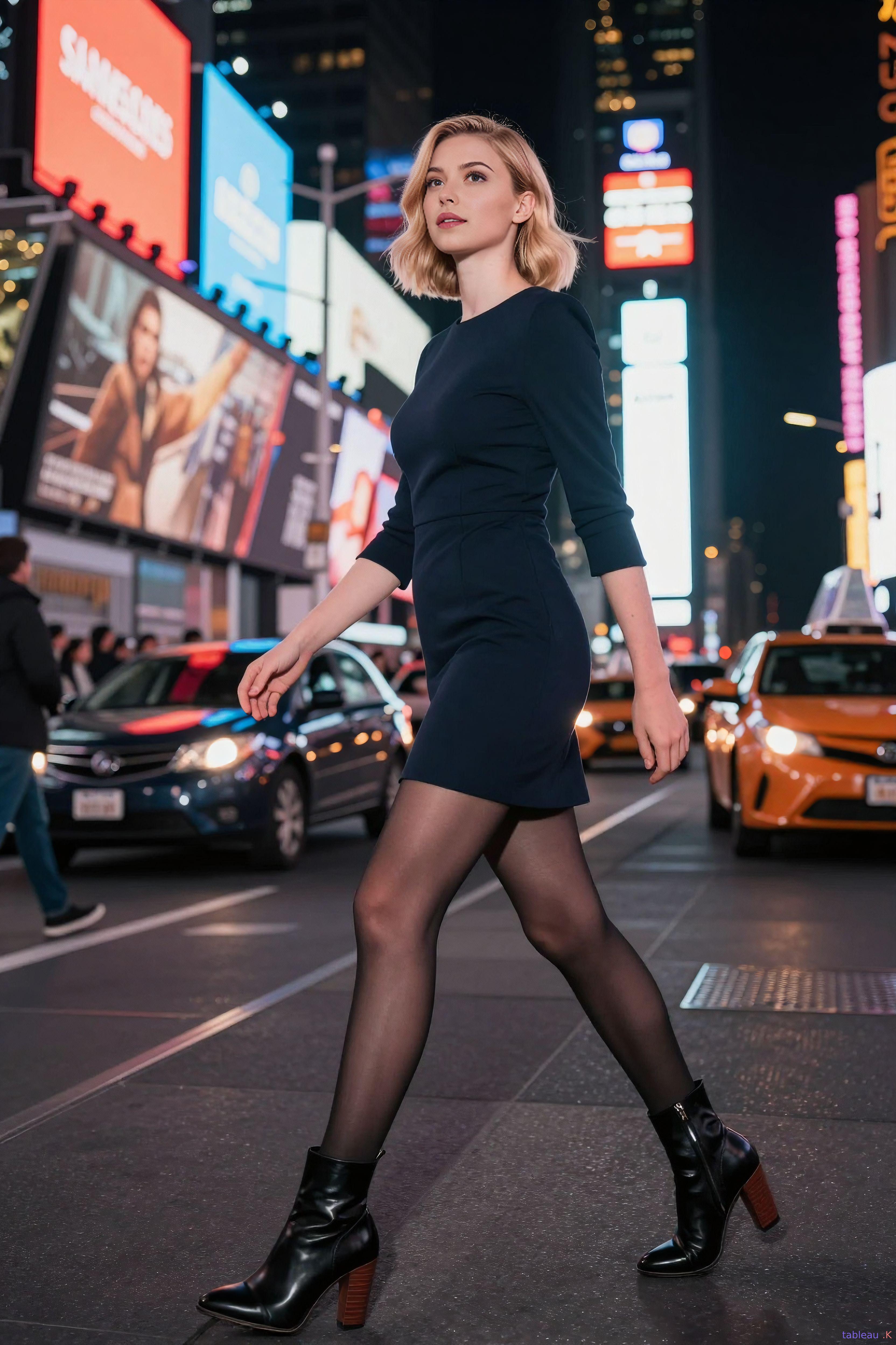Times Square Night Walk Navy Dress Heeled Boots