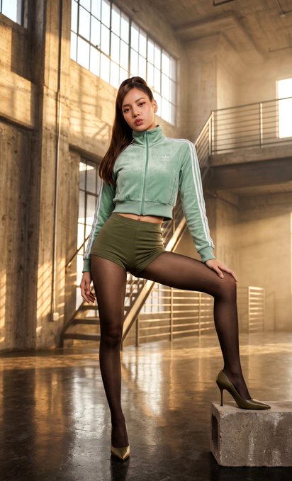 Mint Velour Tracksuit Industrial Concrete Sunlight Reflections