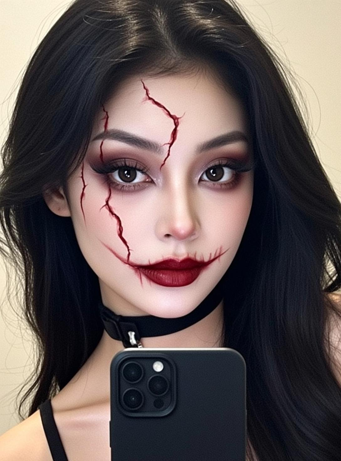 Cracked Makeup Mirror Selfie reference photo