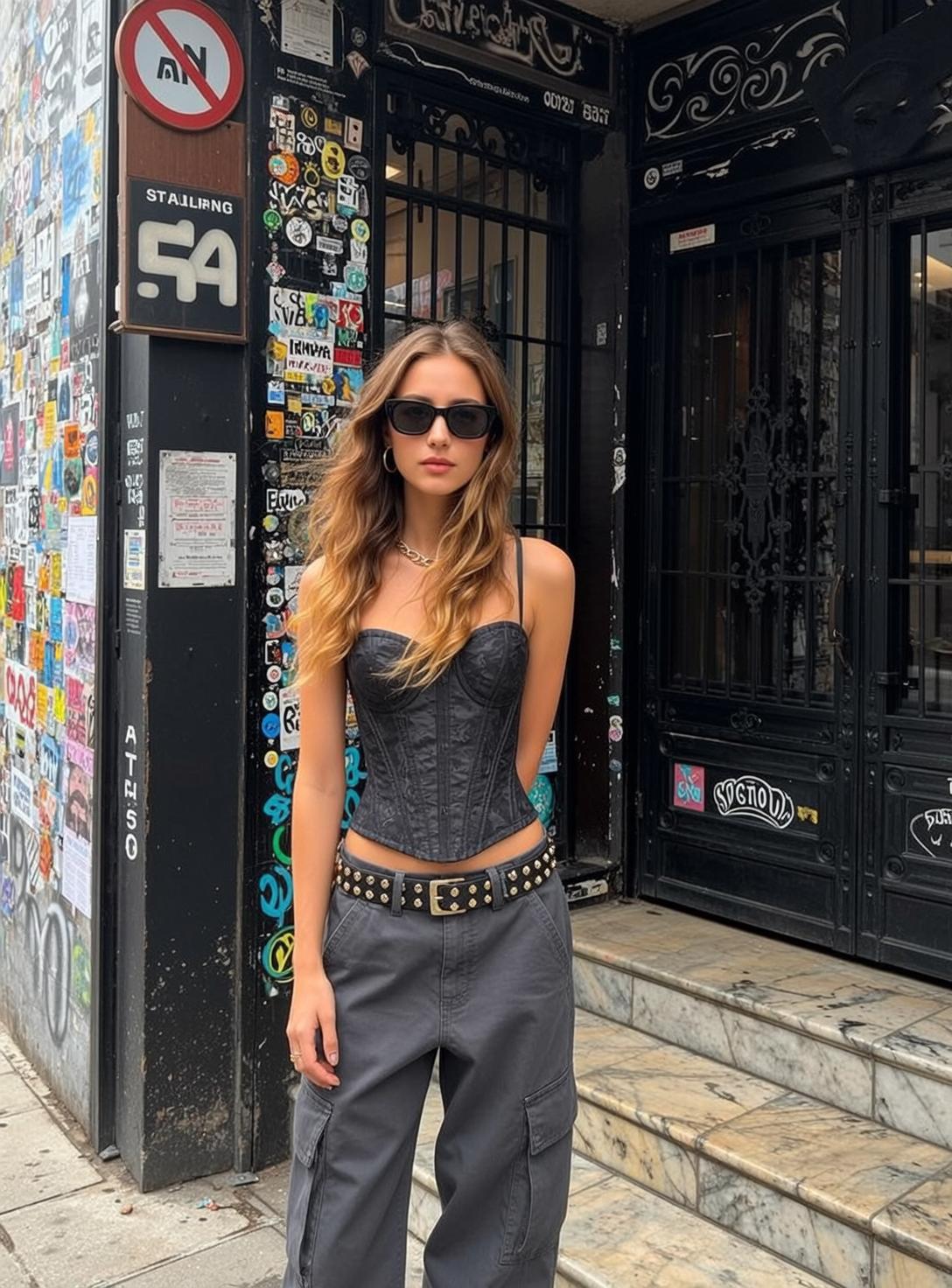 Black Corset Cargo Streetwear reference photo