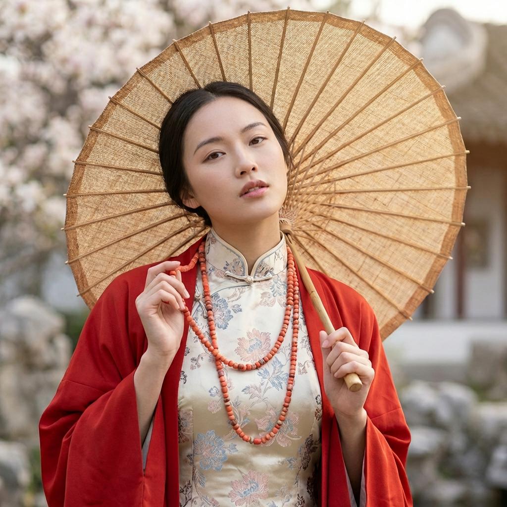 Straw Parasol Floral Silk Garden