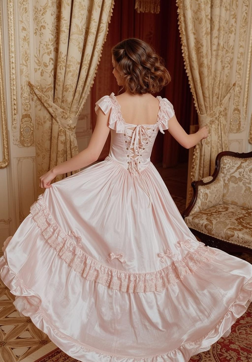 Pink Satin Gown Mid Spin reference photo
