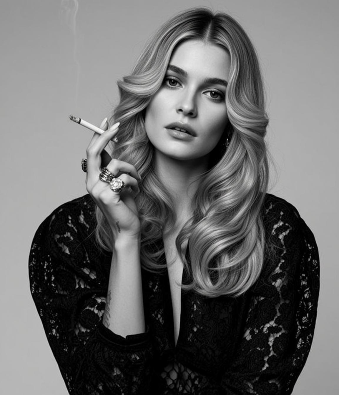 Medium Shot Black And White Photorealistic Portrait Young Woman With reference photo