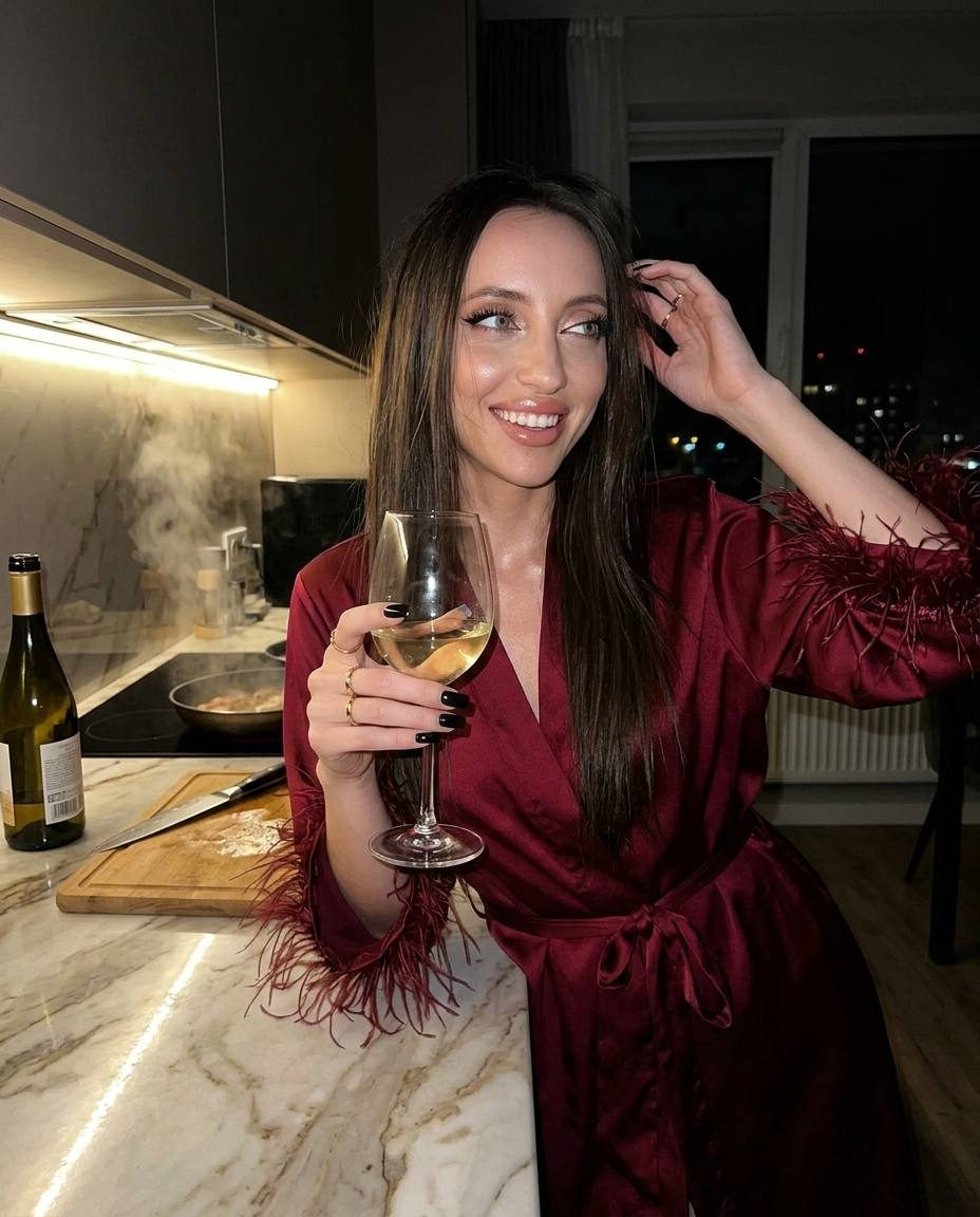 Realistic Girl Kitchen Wine Night Flash