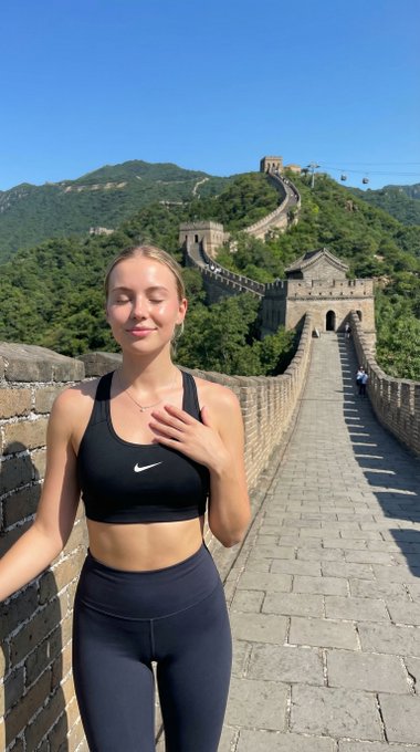 Great Wall China Serene Pose Black Sports Bra