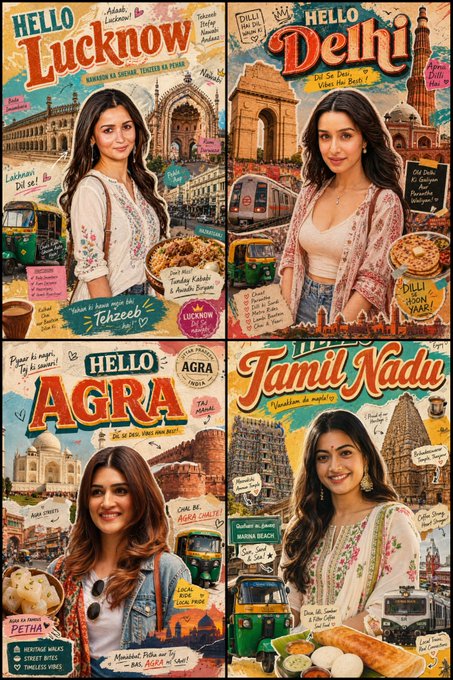 Vintage Travel Posters Lucknow Delhi Agra Tamil Nadu