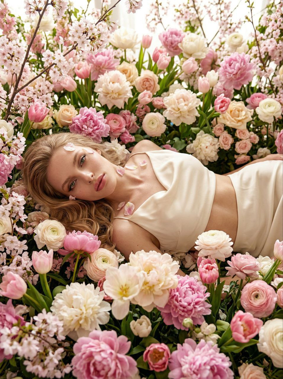 Realistic Girl Spring Flowers Fashion Editorial